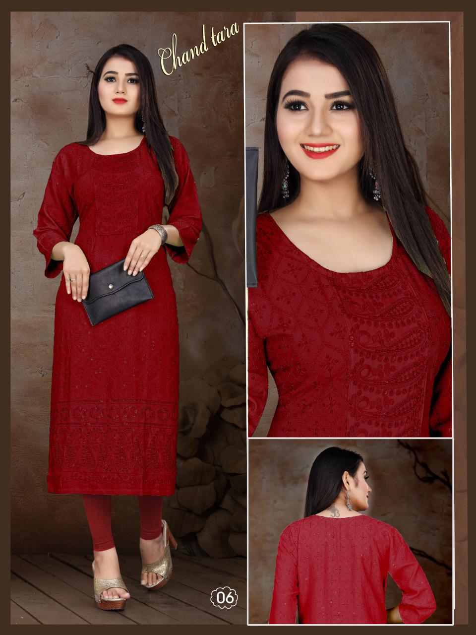 Aagya Chand Tara Regular Wear Rayon Designer Kurti Collection